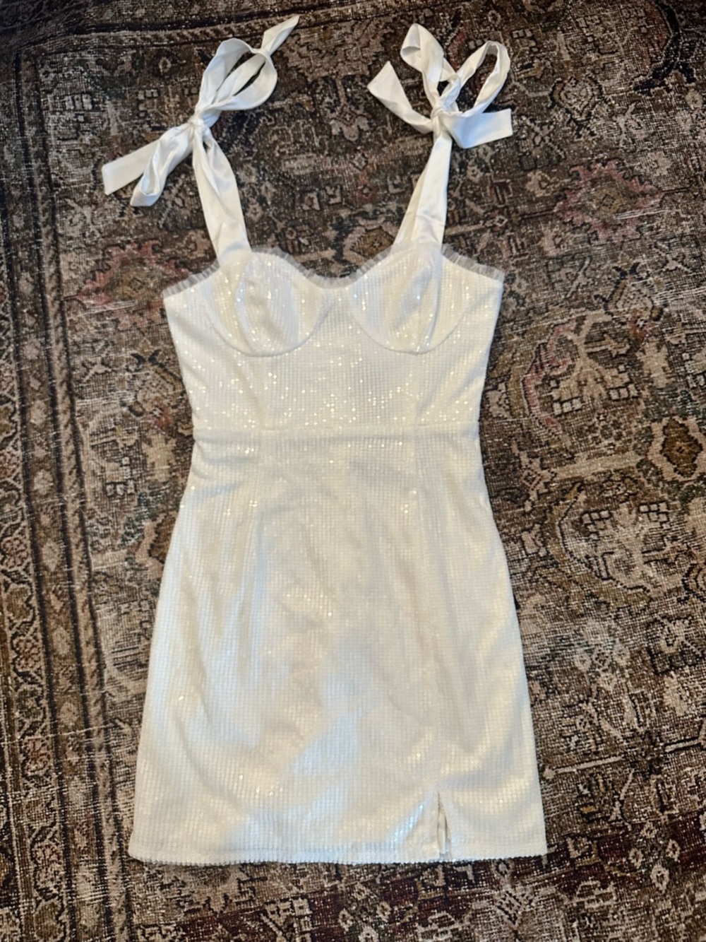 Lulu's White Sequin Tie-Shoulder Mini Dress